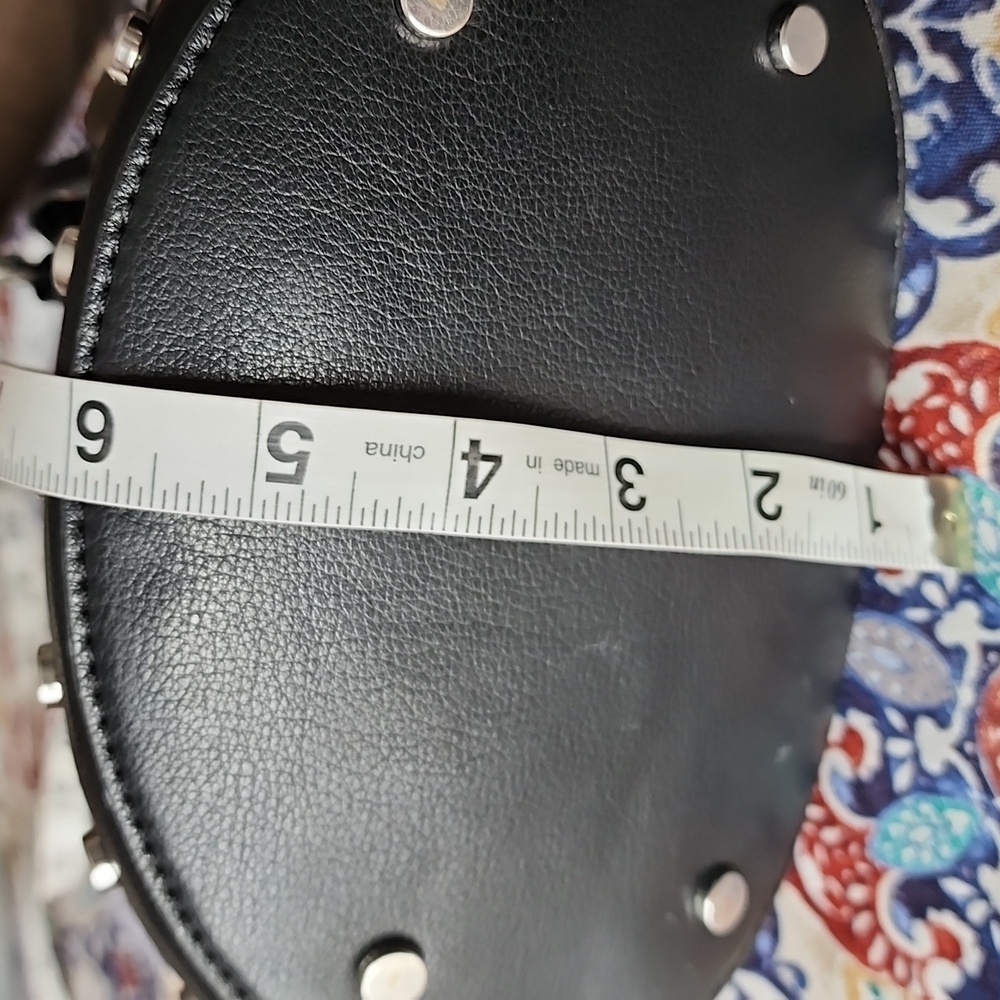 ZARA Black Faux Leather Bucket Bag Studded Base w/ Stripe Crossbody Strap - Picture 9 of 9